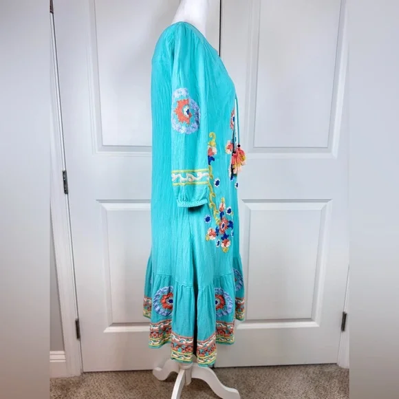 Soft Surroundings Artisan Embroidered Boho Tunic Artsy Dress Tassel Resort S - Picture 4 of 8